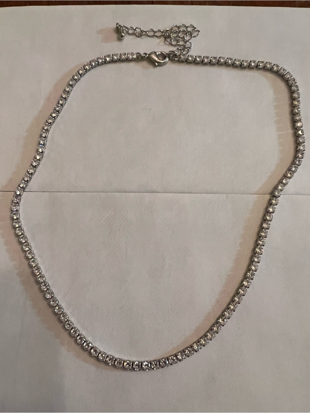 Silver Crystal Tennis Necklace - Elegant Clear Rhinestone Chain